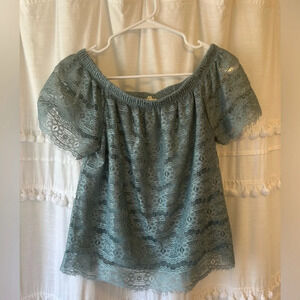 Lily White Blue blouse lace overlay size S